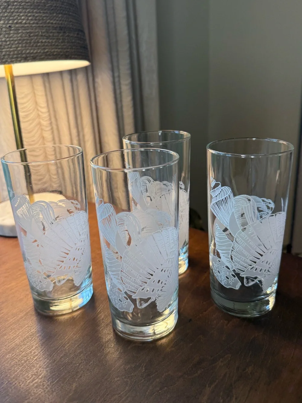 Vintage Tastesetter Clear Glass Highball White Seashell Cocktail Set of 4
